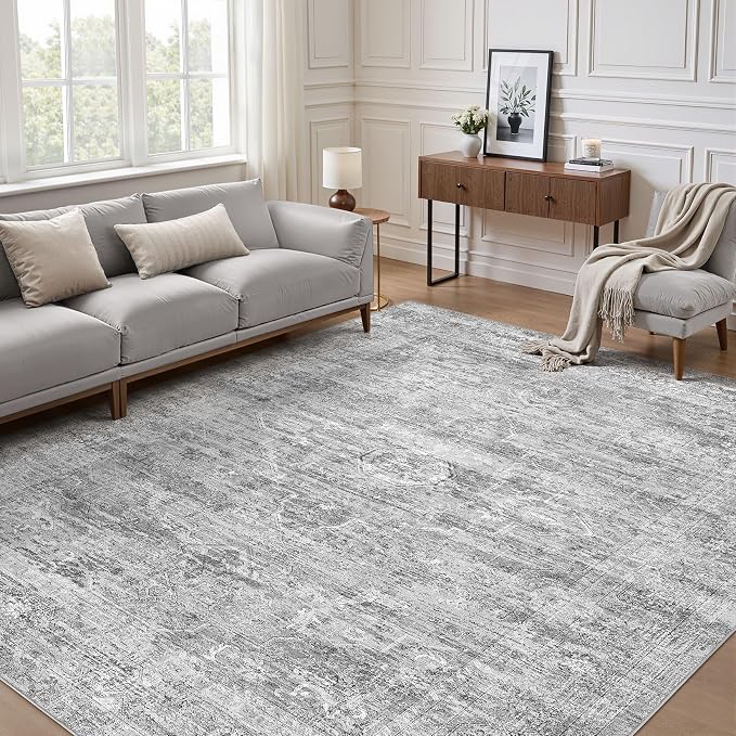 Grey Rug 5x7 Area Rugs: Washable Boho Large Vintage Neutral Soft Rug Stain - Image 5