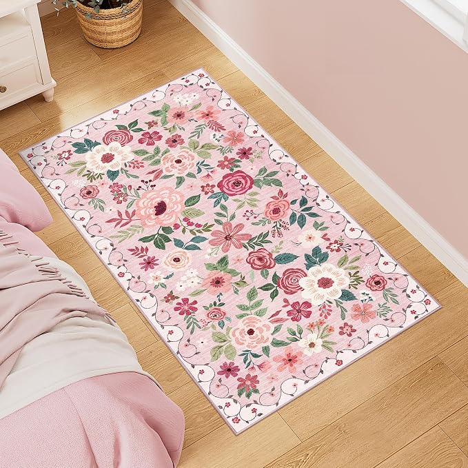 DUKINO 2x5 Runner Rug for Hallway, Washable Kitchen Floral Runner Rug by DUKINO