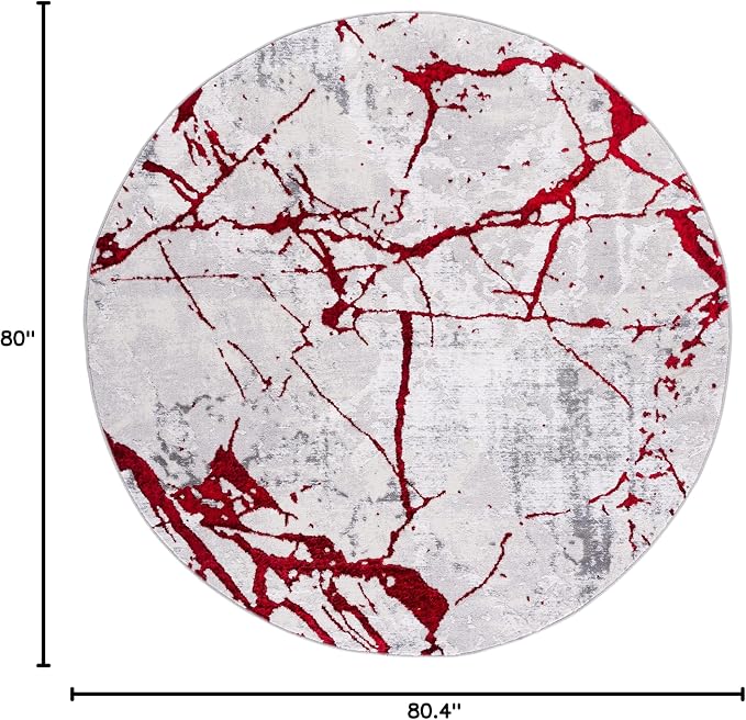 SAFAVIEH Amelia Collection 6'7" Round Grey/Red ALA293L Modern Abstract - Image 2