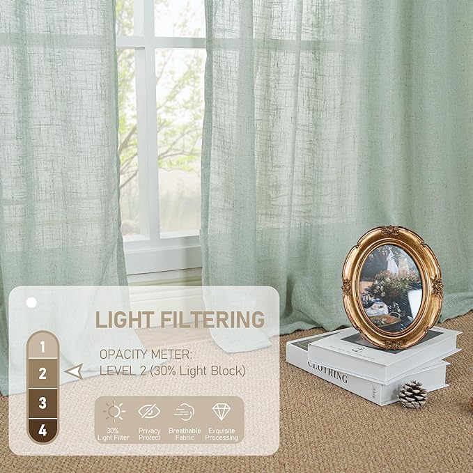 LAMIT Light Sage Linen Curtains 45 Inches Long - Image 4