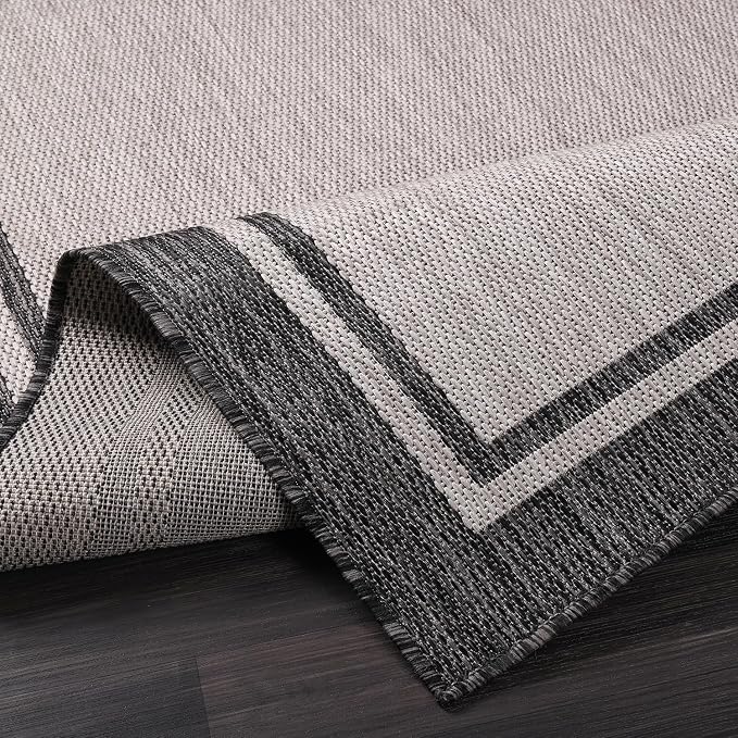 CAMILSON Indoor Outdoor Rug, 5x7 Bordered Gray Modern Area Rugs - Image 3