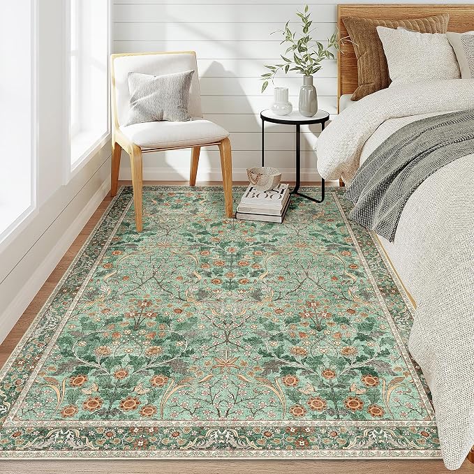 MUJOO 3x5 Green Rug Washable, Floral Area Rug - Image 3