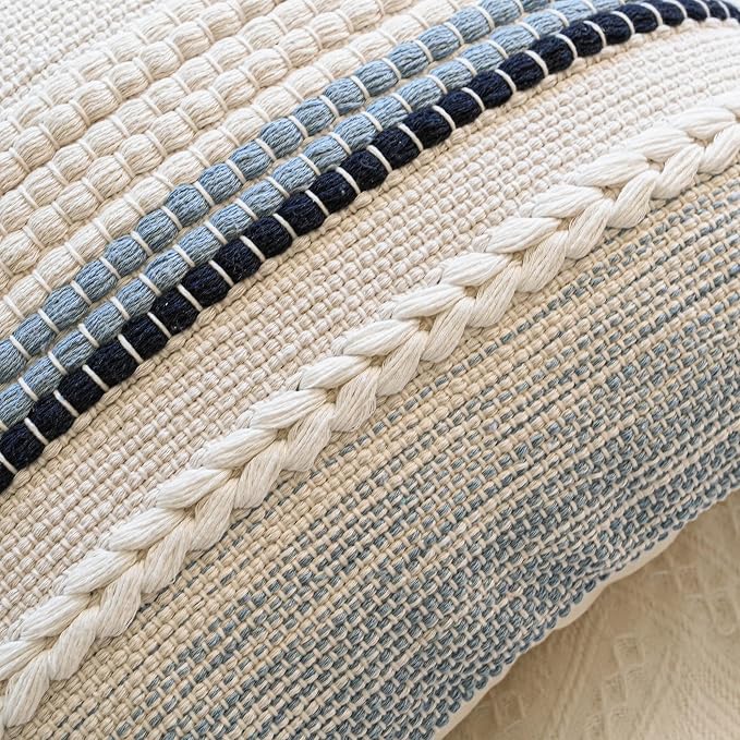 BlissBlush Coastal Blue Boho Decorative Throw Pillow Cover 22x22 Modern - Image 8