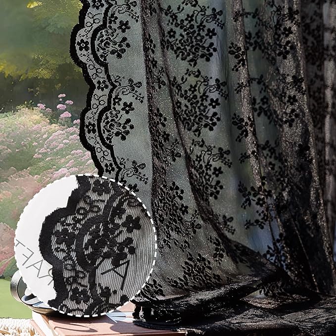 Anmao Vintage Lace Curtains 54 Inches Long 2 Panels Set, Romantic Elegant Light by Anmao