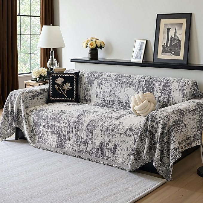 MEETSKY Couch Cover Sectional Sofa Covers Washable Chenille Geometric Abstract by MEETSKY