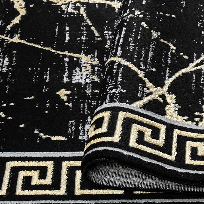 GLORY RUGS Area Rugs Marble 5X7 Black Gold Carpet Modern Abstract Rug Living - Image 5