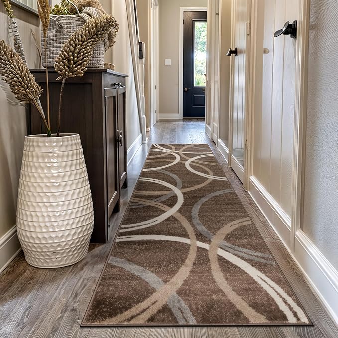 Rugshop Modern Wavy Circles Design Runner Rug, Non-Shedding Carpet - Image 9