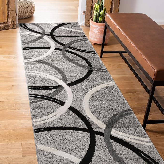 Rugshop Wavy Circles Design Runner Rug, Fade-Resistant Carpet by Rugshop