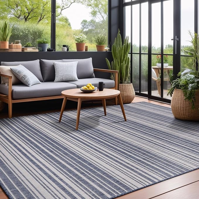 Stripe Outdoor Rug 9x12 Washable Outside Carpet - Image 10