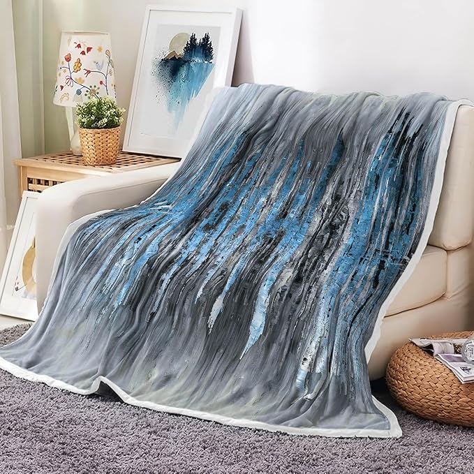 Abstract Throw Blankets, Modern Blue Gold CrackNon Cozy Warm Bed Couch Blanket by Uokiuki