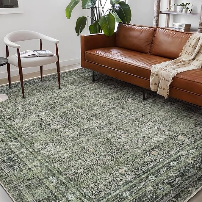 Washable Area Rug 10'x14' Boho Design Non-Shedding Easy Care Ideal - Image 2