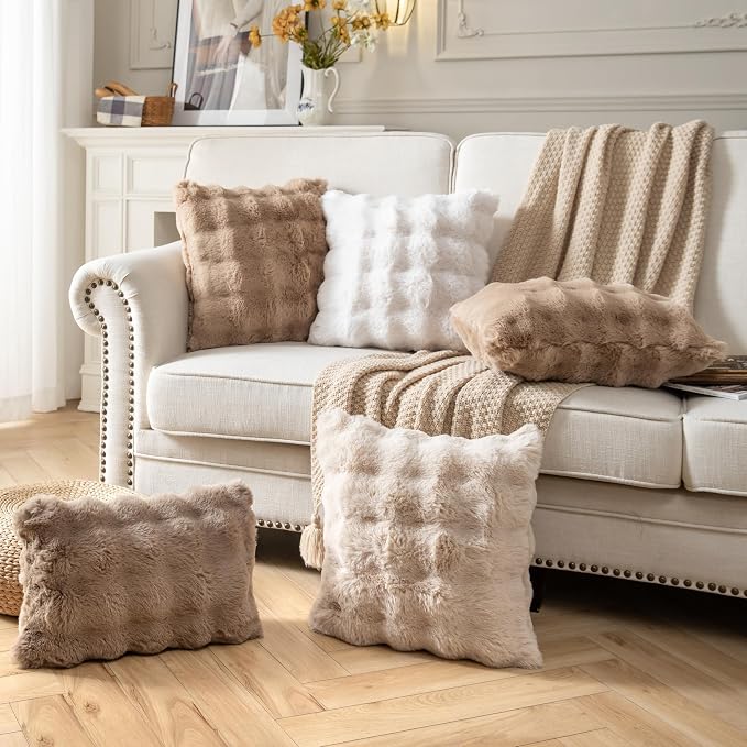 Pack of 2 Thick Plush Throw Pillow Covers Fluffy Wave Faux Fur Decorative - Image 6
