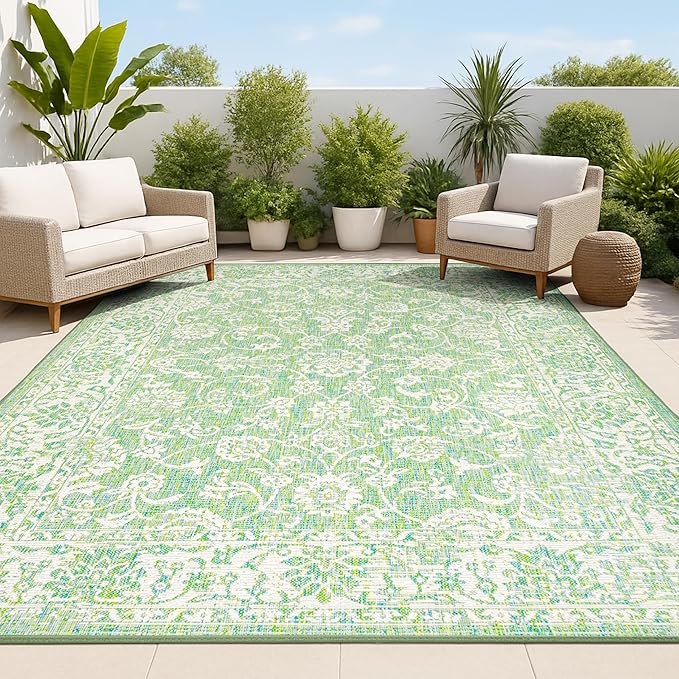 JONATHAN Y Weave Floral Indoor Outdoor Area Rug 3X5 Cream/Green, Tela Bohemian by JONATHANY