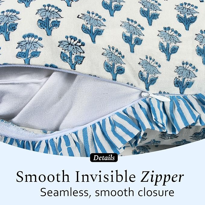 CPC Apatite Blue 100% Cotton Block Print Ruffle Sham Cover 20X36 inch Pack of 2 - Image 7