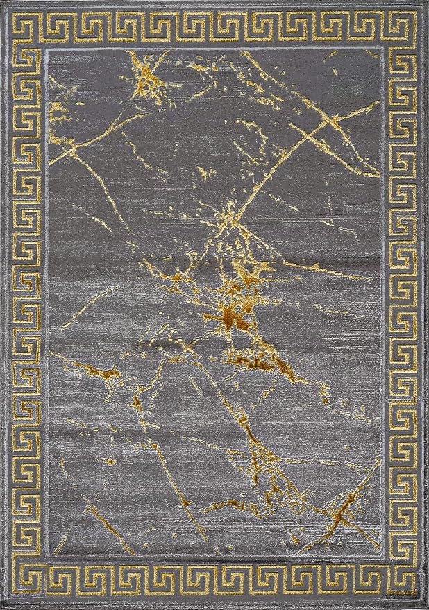GLORY RUGS Area Rugs Marble 5X7 Grey Gold Carpet Modern Abstract Rug Living - Image 2