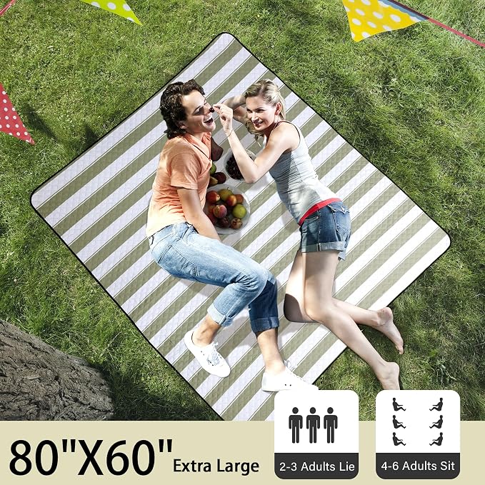 HX&OD Outdoor Picnic Blanket Extra Large, 80”x60” Waterproof Picnic Mat - Image 2