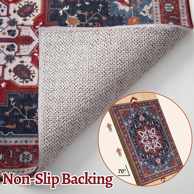 Tangsoo Oriental Red Rug 4x6 Washable Vintage Rugs Non Slip Indoor, Distressed - Image 5