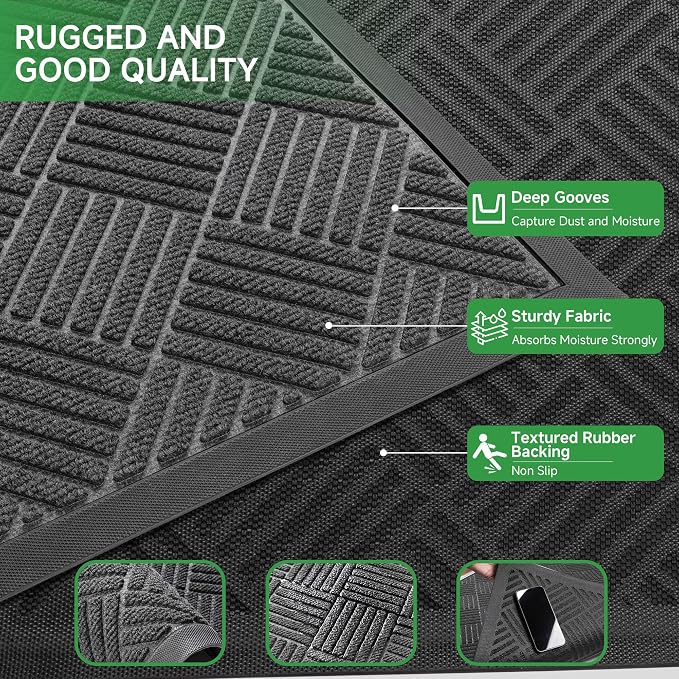 Front Door Mat, Heavy Duty Indoor Outdoor Doormat, Stain and Fade Resistant - Image 3
