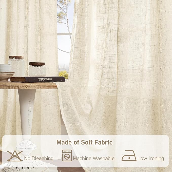 LAMIT Living Room Linen Curtains 90 Inch - Image 8
