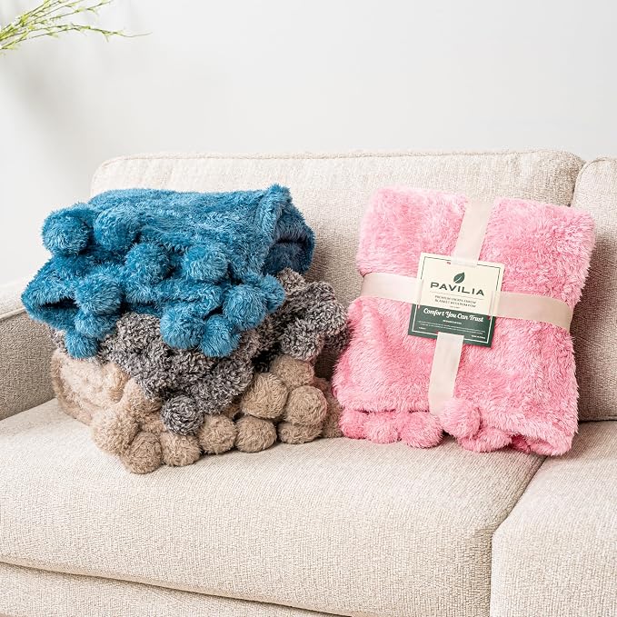 PAVILIA Taupe Sherpa Throw Blanket - Image 6