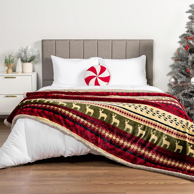 PAVILIA Premium Christmas Sherpa Throw Blanket, Ultra Soft Reversible Fleece & - Image 2