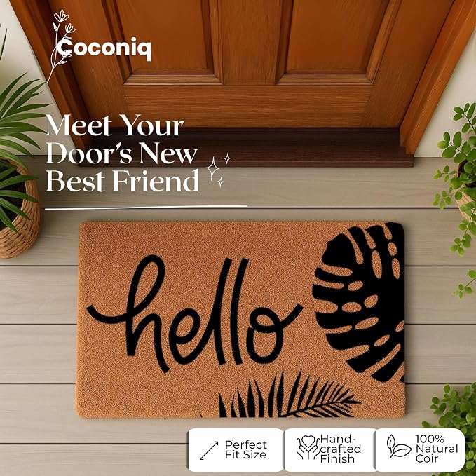 Coir Door Mats 17" X 30", Non-Slip Sturdy, PVC Backed Heavy Duty, Hello - Image 9