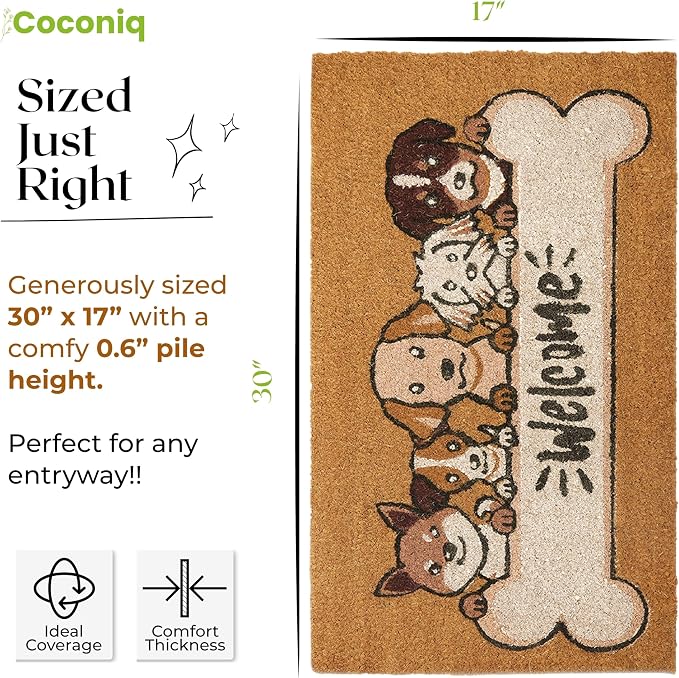 Coir Door Mats 17" X 30", Non-Slip Sturdy, PVC Backed Heavy Duty, 5 Welcoming - Image 5