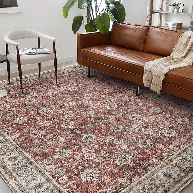 Washable Area Rug 9'x12' Boho Design Non-Shedding Easy Care Ideal by CHAMPLANT