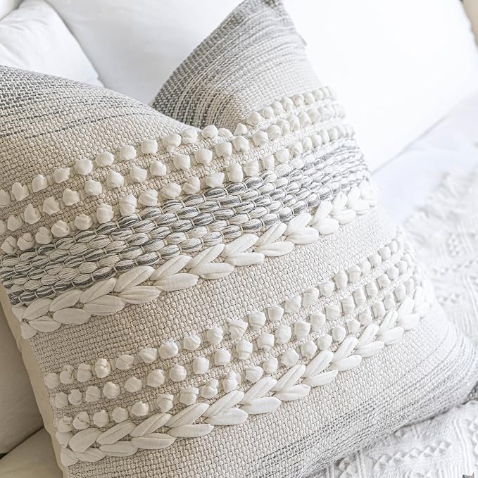 BlissBlush Gray Decorative Throw Pillow Cover 20X20, Boho Accent Pillow - Image 7