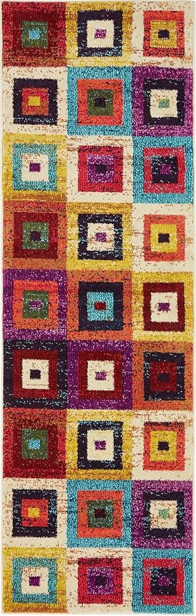 Unique Loom Estrella Collection Colorful, Squares Modern, Abstract Area Rug - Image 3