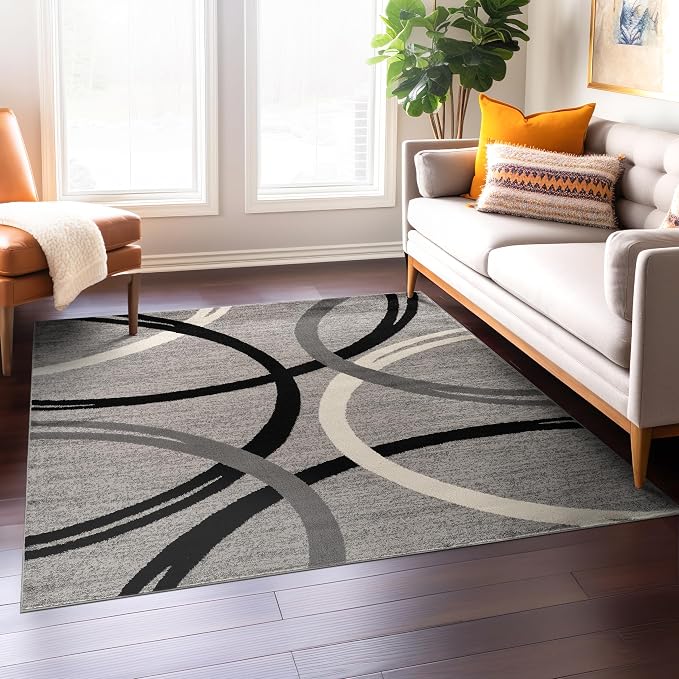 Rugshop Wavy Circles Design Square Rug, Non-Shedding Carpet - Image 8