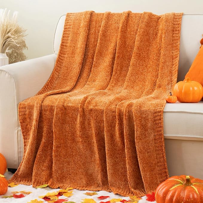 BATTILO HOME Orange Chenille Throw Blanket by BATTILOHOME