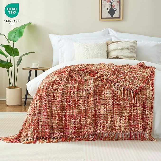 Multi-Color Dark Red Cable Knitted Throw Blanket - Image 2