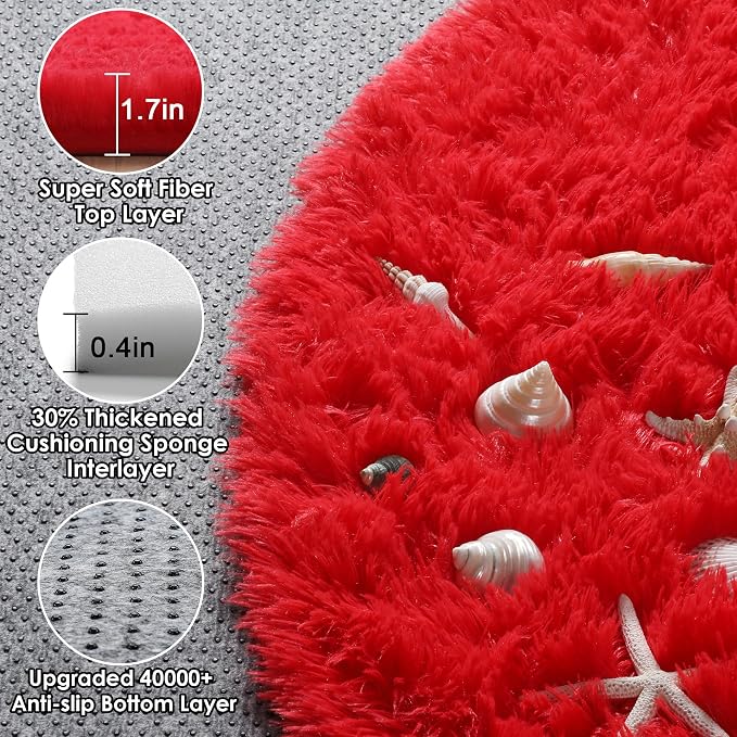 ONASAR Red Round Area Rug 4x4, Soft Bedroom Circle Rugs Floor Mat - Image 2