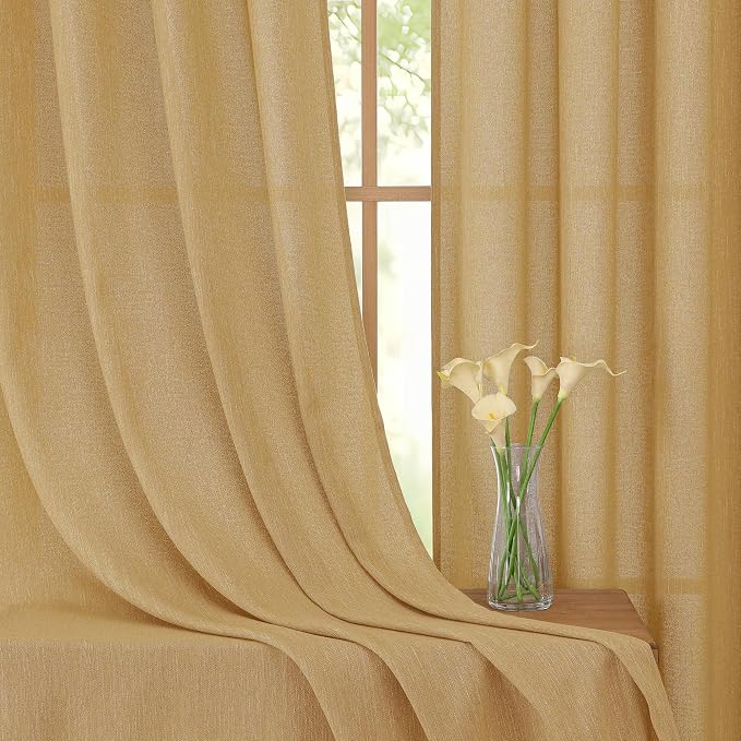 Simplebrand Gold Faux Linen Textured Semi Sheer Curtains 72 Inches Long 2 - Image 5