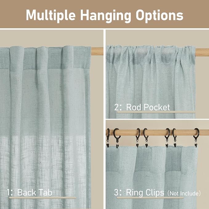 LAMIT Greyish Blue Linen Curtains 45 Inches Long - Image 3