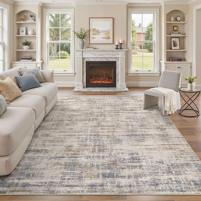 Area Rug for Living Room: 9x12 Washable Neutral Abstract Modern Soft Rugs Non by UERMEI