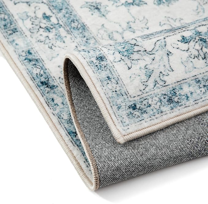 Blue Area Rug 4x6 Washable Vintage Carpet - Image 8