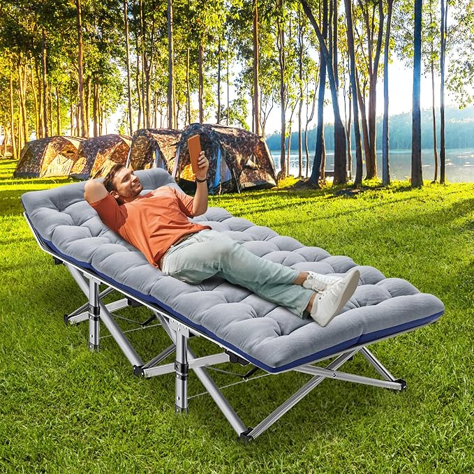 ABORON Camping Cot for Adult 28" Extra Wide, Heavy-Duty 1200D Oxford Cot for - Image 2