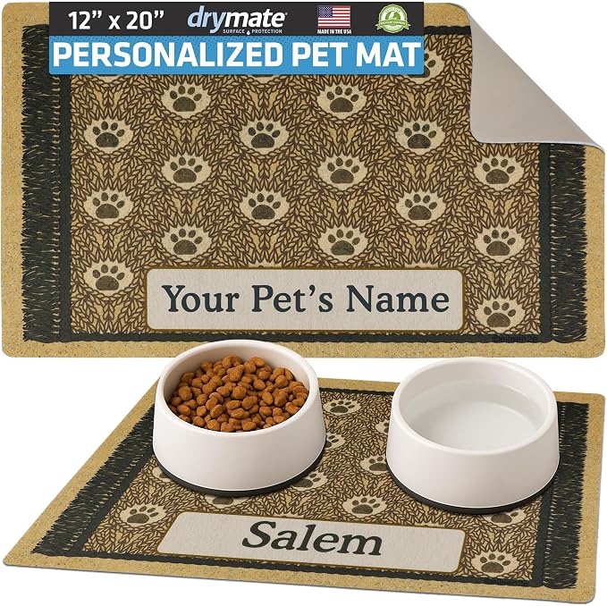 Drymate Personalized Pet Bowl Placemat, Custom Dog & Cat Food Feeding Mat by Drymate