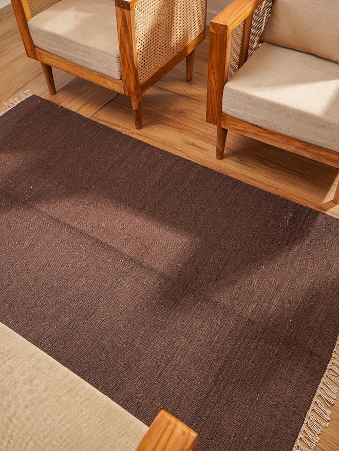 Rugsotic Carpets Hand Woven Flat Weave Kilim Wool 5'x8' Area Rug Solid Dark - Image 4