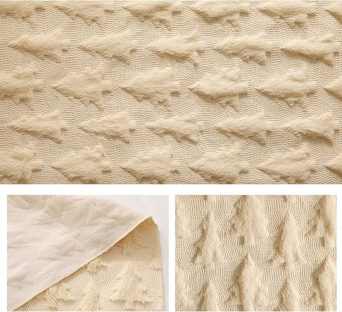 Christmas Tbale Runner 13x120 Inch Soft Plush Faux Fur Jacquard Beige Big Small - Image 5