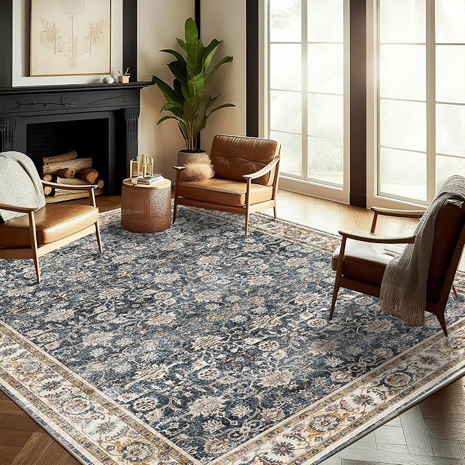 Washable Area Rug 10'x14' Boho Design Non-Shedding Easy Care Ideal by CHAMPLANT