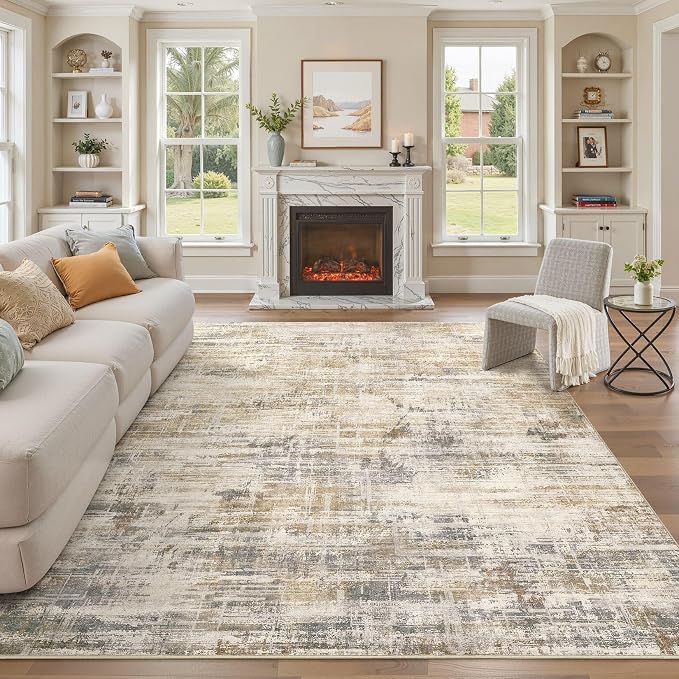 Area Rug for Living Room: 9x12 Washable Neutral Abstract Modern Soft Rugs Non by UERMEI