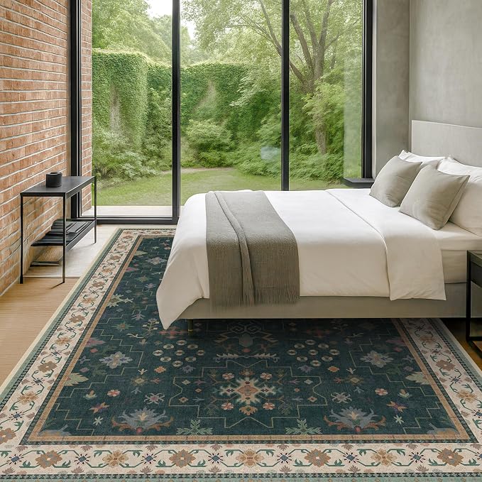 Dark Green Vintage Living Room Rug 9x12 - Image 4