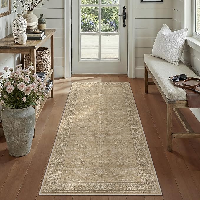 2x6 Brown Runner Rug Hallway Non Slip Kitchen Vintage Distressed Long Carpet by PureCozy