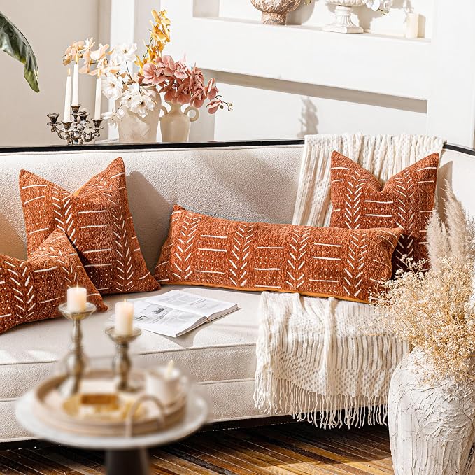 BlissBlush Fall Brick Red Boho Lumbar Throw Pillow Cover 14X36, Decorative Long - Image 4