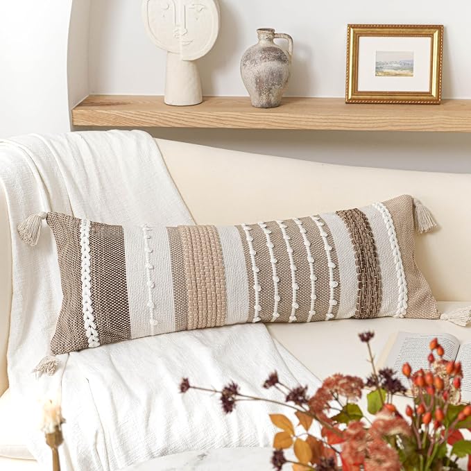 BlissBlush Brown Decorative Lumbar Pillow Cover 14x36 Boho Long Body Pillow - Image 8