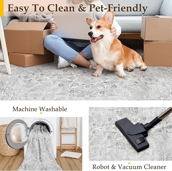 Grey 2x8 Runner Rug Washable Vintage Long Carpet - Image 6