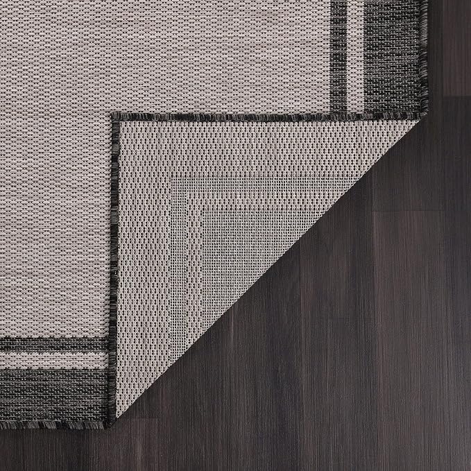 CAMILSON Indoor Outdoor Rug, 5x7 Bordered Gray Modern Area Rugs - Image 8